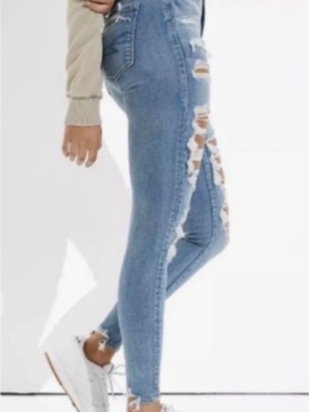 American Eagle Super High Rise Raw Hem Destroyed Jegging 8 Ex Long